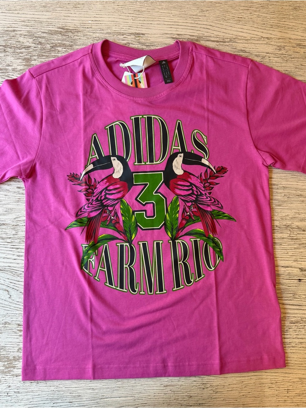 Adidas x FARM Rio Pink Toucan Graphic Tee NWT XS